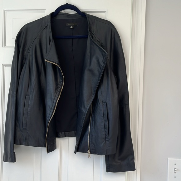 ANN TAYLOR Womens leather moto jacket size XL in deep navy - Picture 5 of 6